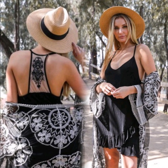 Last 1 S ! New Tattoo Boho Ruffle Trim Slip Dress - Picture 4 of 9